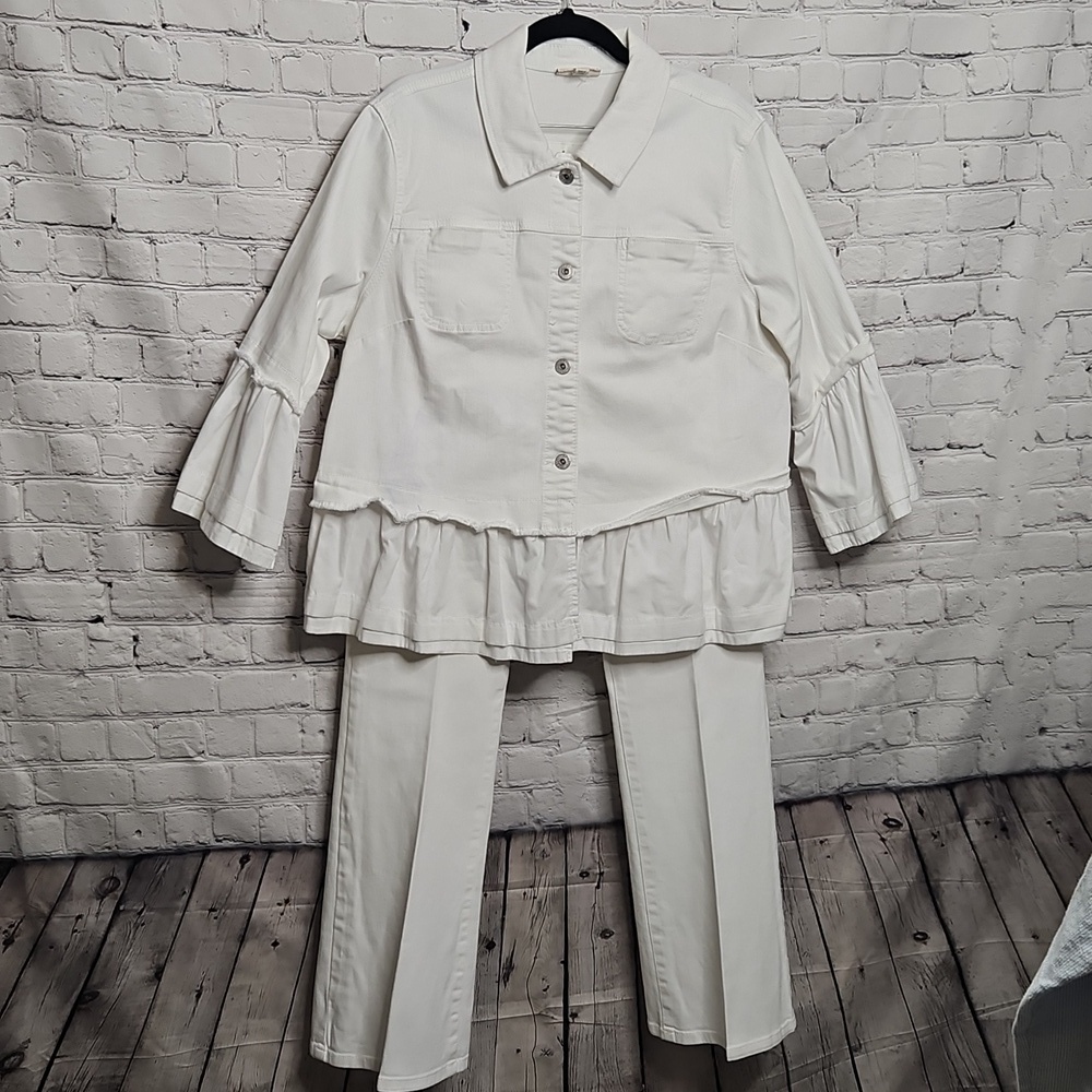 Style & Co. Women's White Jean Jacket W/fringe Hems: Jacket XL Pants 12